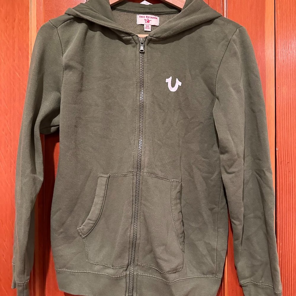 [True Religion] Dark Green Boys’ Zip-Up Jacket with Hood - Size M